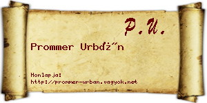 Prommer Urbán névjegykártya